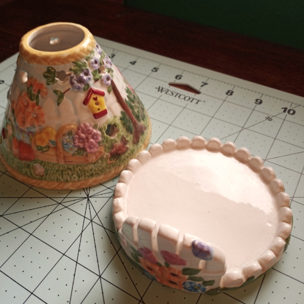 🖲🎈🏷Avon Ceramic Candle Stand Topper Shade Spring Garden Flowers